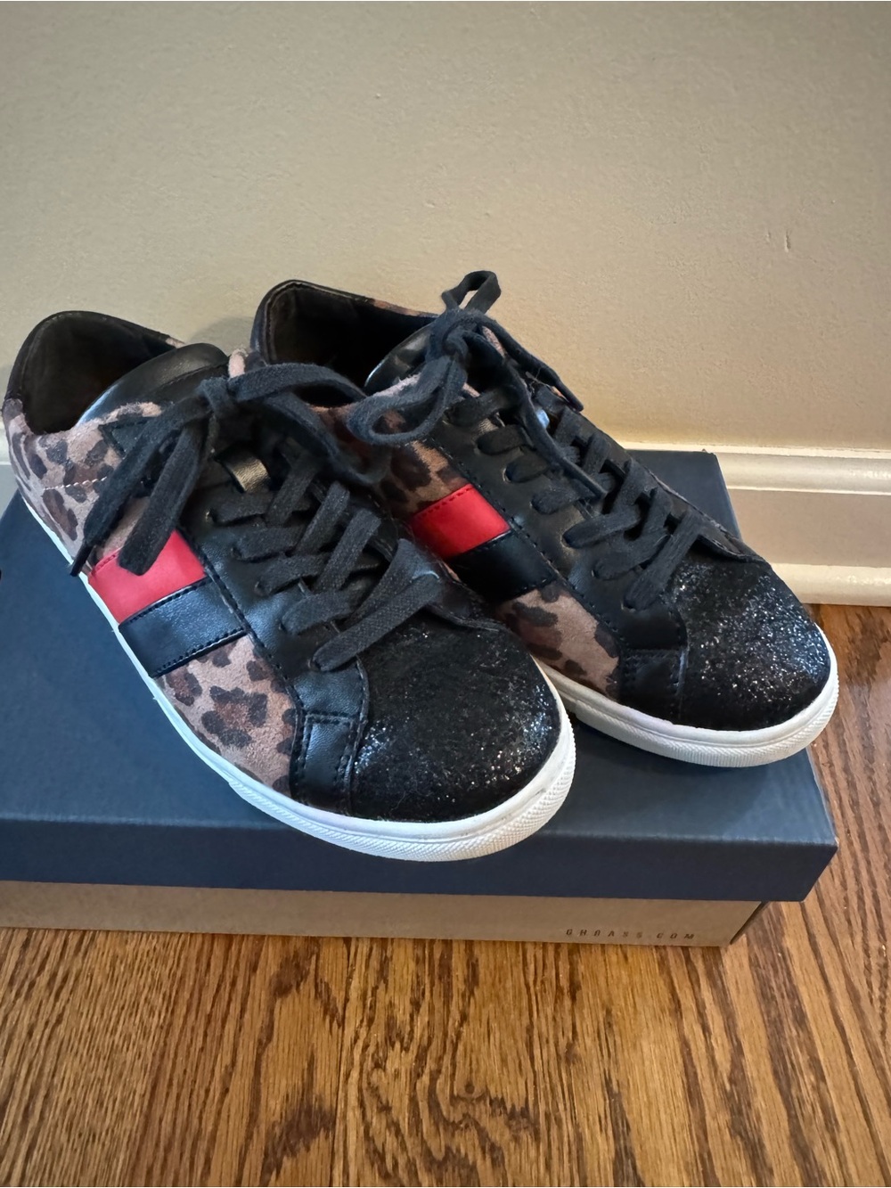 Bass Phoebe Leopard Print Lace-Up Sneakers with Black & Red Accents